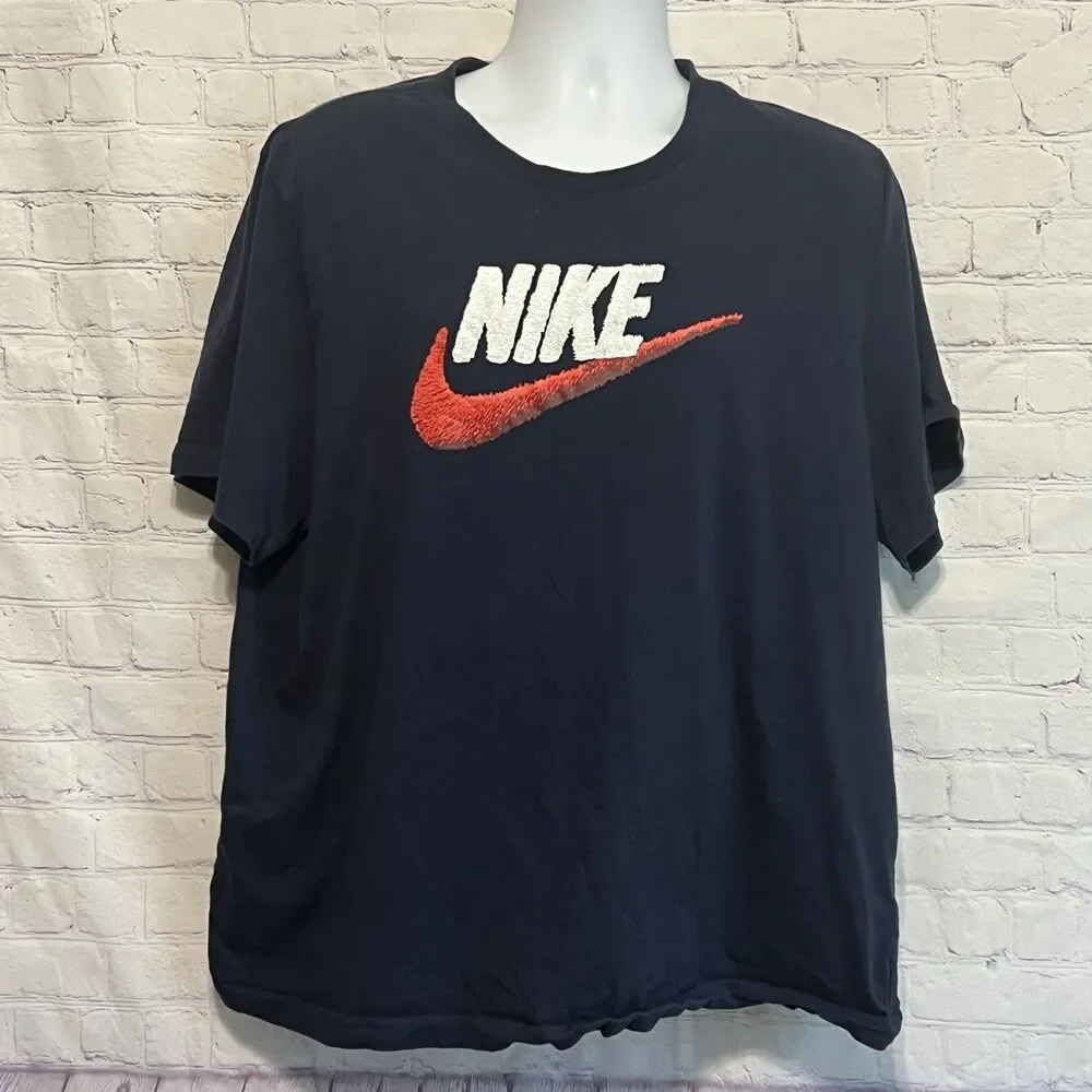 Vtg The Nike Tee Red Swoosh Navy Blue Nike T-shirt Size XXL 2XL Short Sleeve